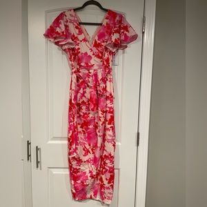 NWT Style State Pink Floral Print Midi  dress with Asymmetrical hem Size:8